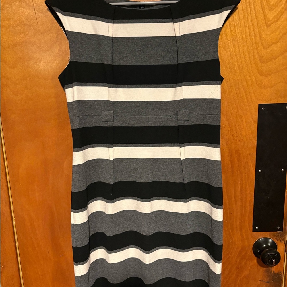Calvin Klein Black, Gray, and White Striped Mini Dress